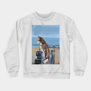 A  ginger cat looking at the ocean Crewneck Sweatshirt